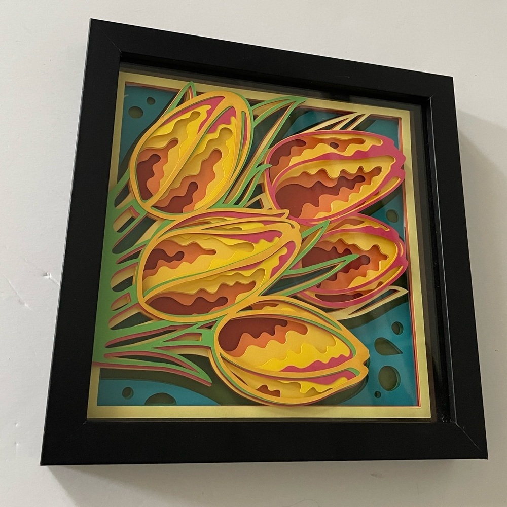 Tulip 3D multilayer Framed Floral Art with Vibrant Colors 9”x9”